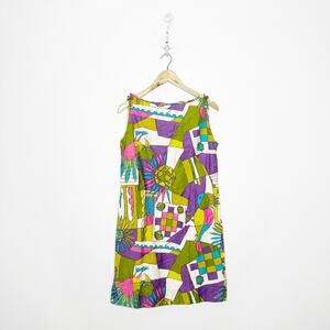 vtg 1960's B. ALTMAN & CO. vivid patterned shift dress summer ART bird women's